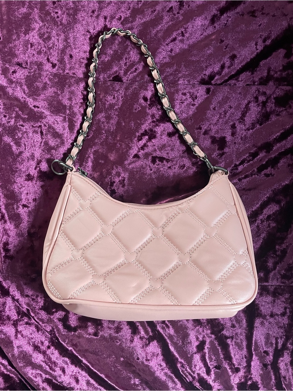 Quilted Pink Shoulder Bag with Chain Strap